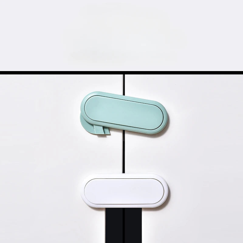Safety latch closeup on cabinet door