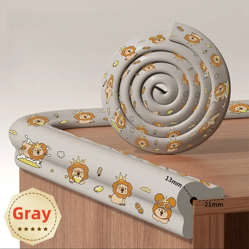 Baby safety edge and corner protector strip, gray lion print