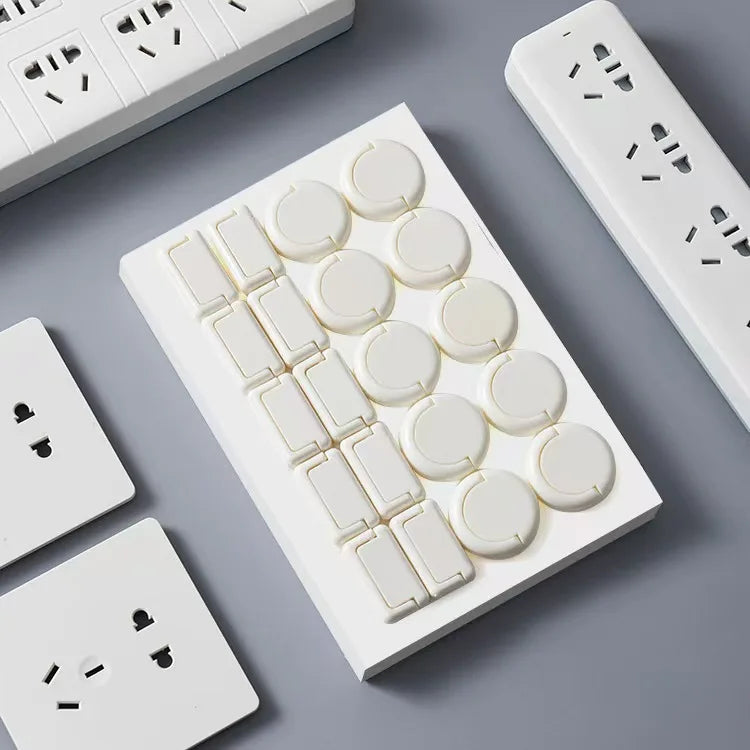 White universal outlet safety cover set, round and rectangular covers