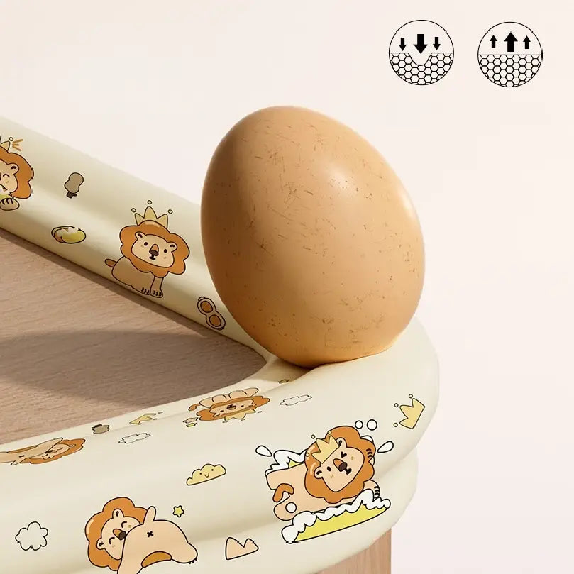 Egg drop test showing soft cushioning on the foam edge guard