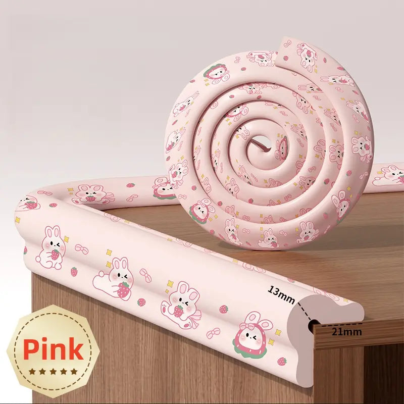 Baby safety edge and corner protector strip, pink bunny print