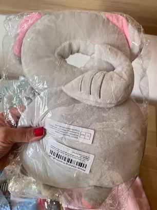Real customer photo — elephant character PumPom Kids cushion